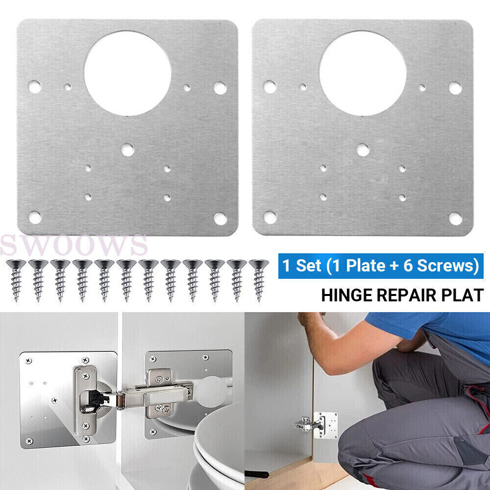 2 Sets Hinge Repair Plate Rust Resistant Steel Furniture Cupboard Repair Mount Tool