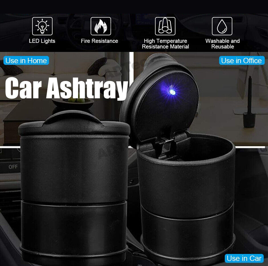 LED Light Bucket With Lid Ashtray Ash Cigarette Butt Rubbish Car Tray