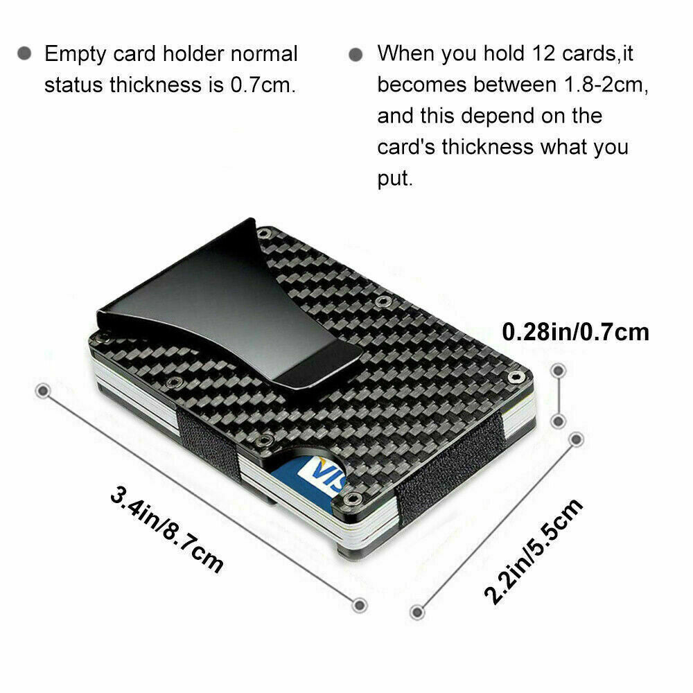 Men Slim Carbon Fiber Credit Card Holder RFID Blocking Metal Money Clip Wallet