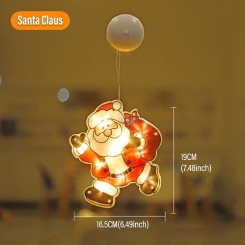 Santa Claus Christmas Window Hanging Lights Xmas Atmosphere Scene Festive Deco