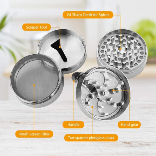 4-Layer Smoke Grinder Aluminum Herb Grinders Hand Crank Herbal Tobacco Grinder