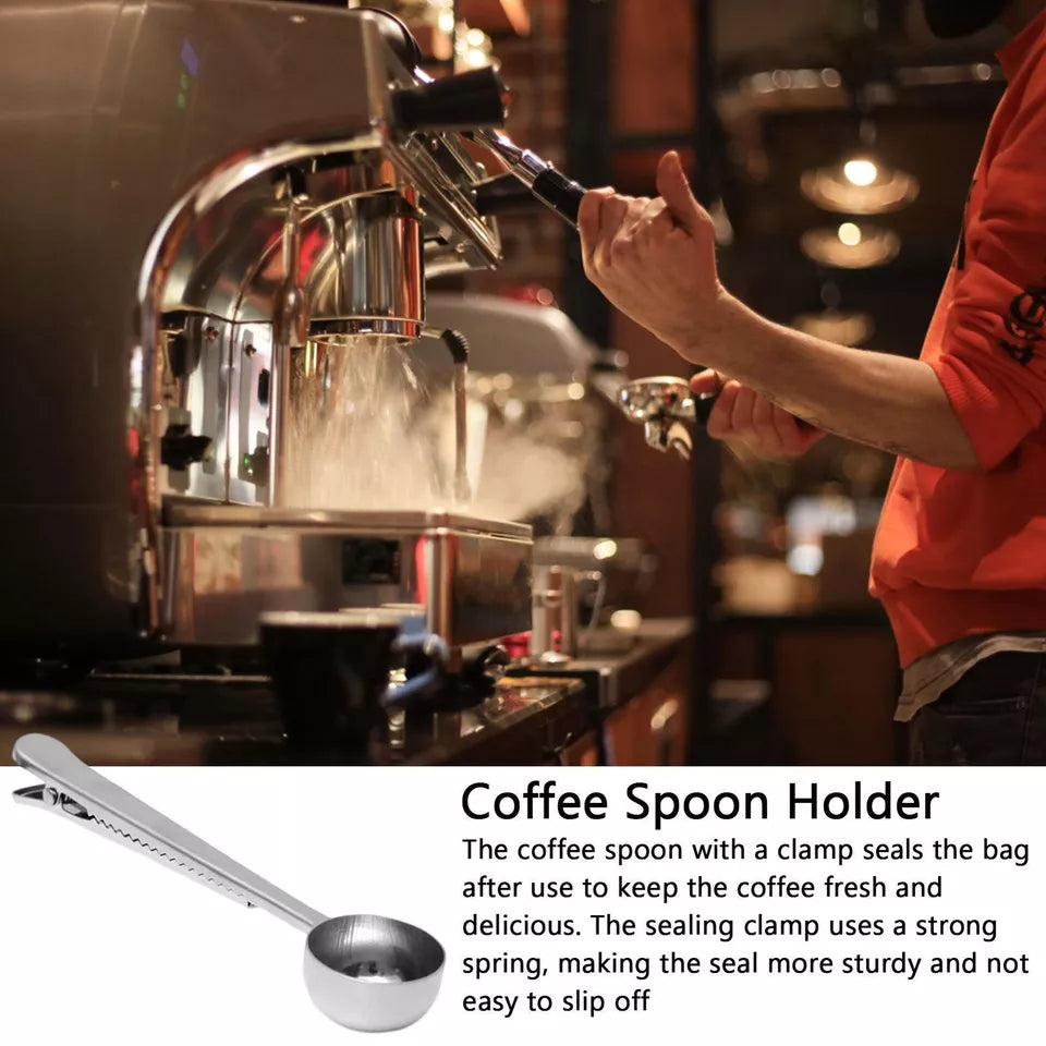 Coffee scoop Spoon Stainless Steel With Clip Tea Measuring