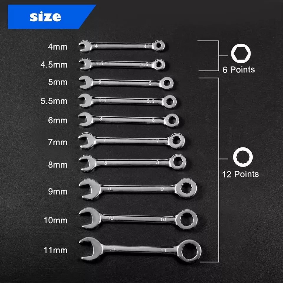 10PC Miniature Mini Combination Ring Open Wrench Spanner Set Metric 4-11MM