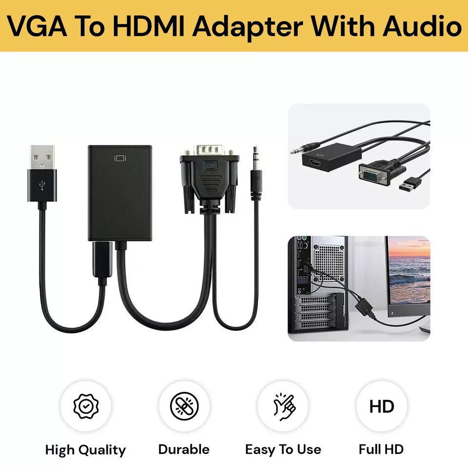 VGA to HDMI With Audio Adapter Output 1080P Audio Video Cable Converter HDTV/AV