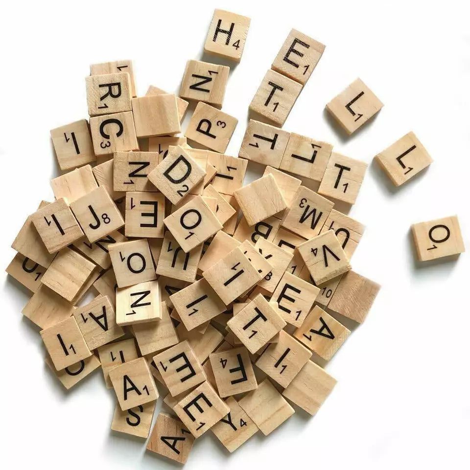 100pcs Wooden Alphabet Scrabble Tiles Set Crafts Wood Coasters Crossword Game Letters