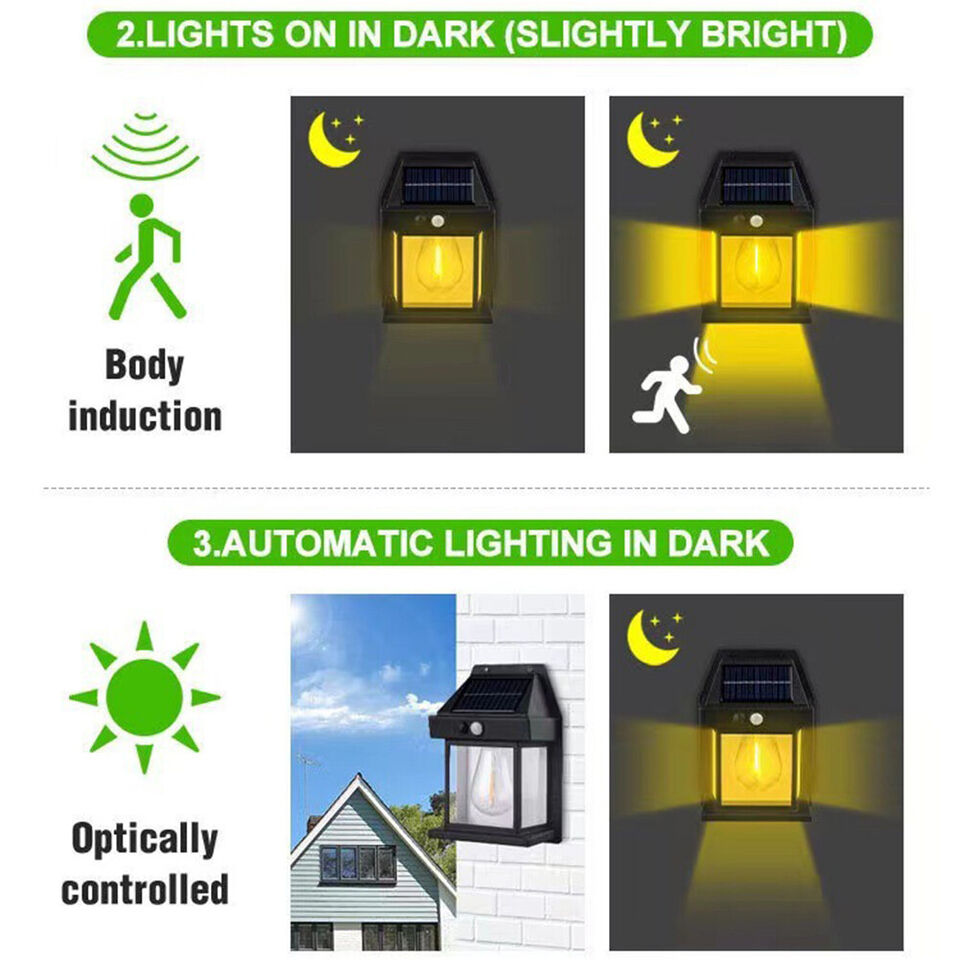 LED Solar Powered Wall Lantern Outdoor Motion Sensor Lights Garden Security Lamp