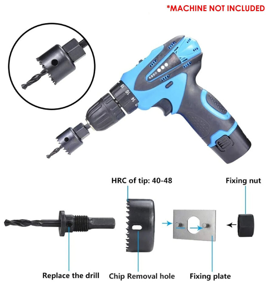 16PC Hole Saw Drill Bit Kit Set Holesaw Wood Sheet Metal Timber Woodworking Tool