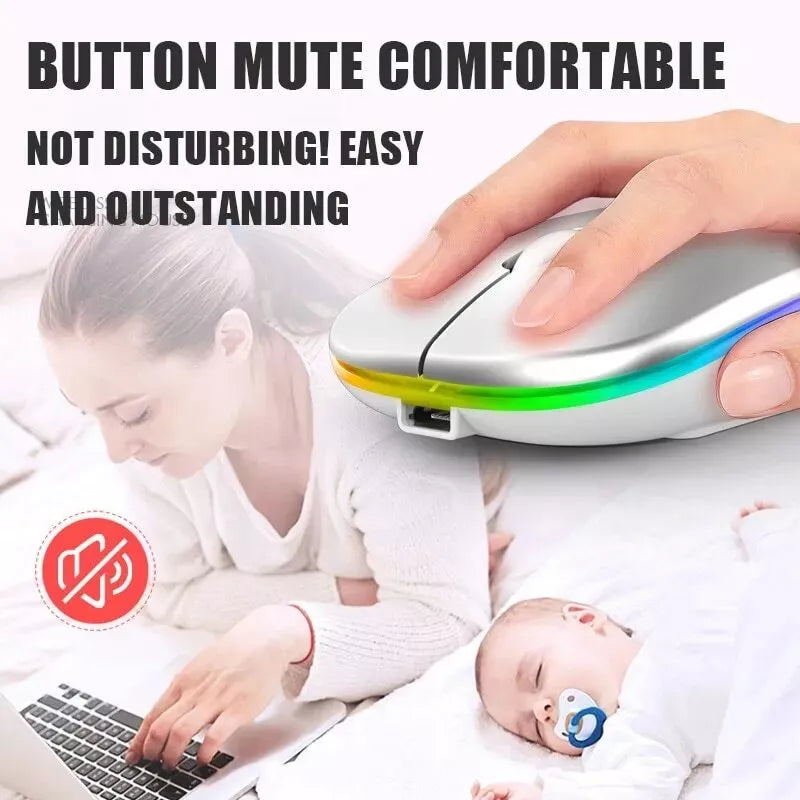 Rechargeable Slim Wireless Mouse Bluetooth 5.2+ 2.4G Cordless For Laptop PC