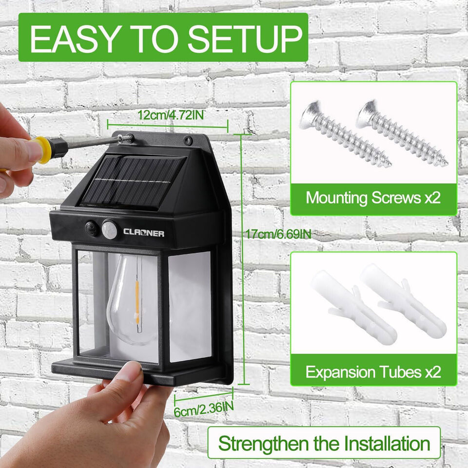 LED Solar Powered Wall Lantern Outdoor Motion Sensor Lights Garden Security Lamp