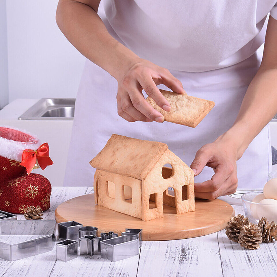 10Pc 3D Gingerbread House Cookie Cutter Stainless Steel Christmas Biscui