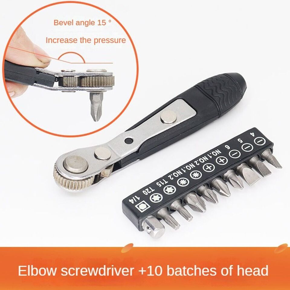 36-tooth Ratchet Screwdriver Narrow Small Space Gap With 10 Bits Set