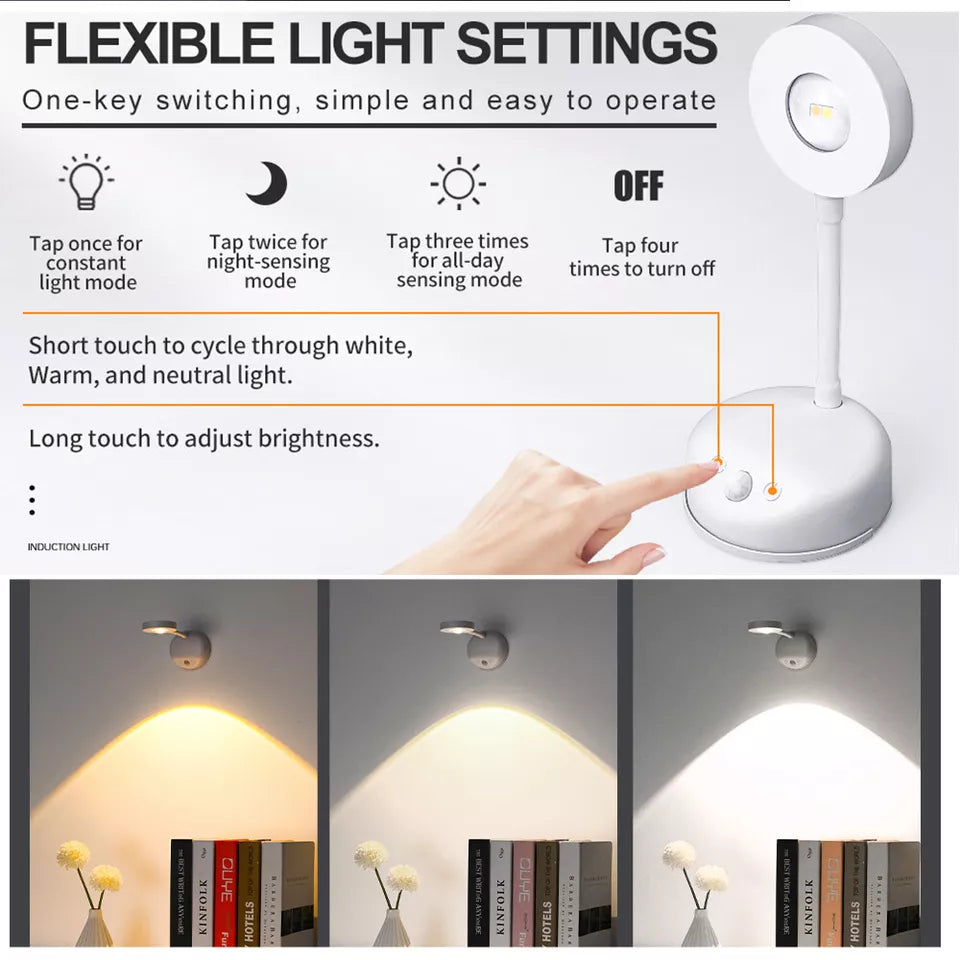 Motion Sensor LED Night Light Rechargeable Wall Desk Lamp PIR Sunset Lamp Decor