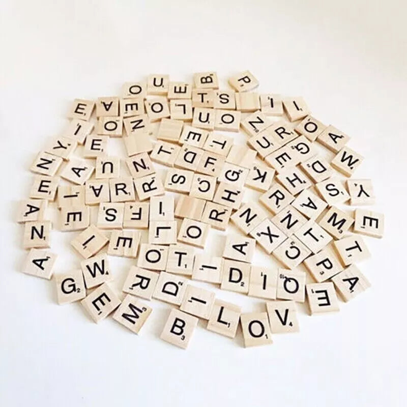 100pcs Wooden Alphabet Scrabble Tiles Set Crafts Wood Coasters Crossword Game Letters