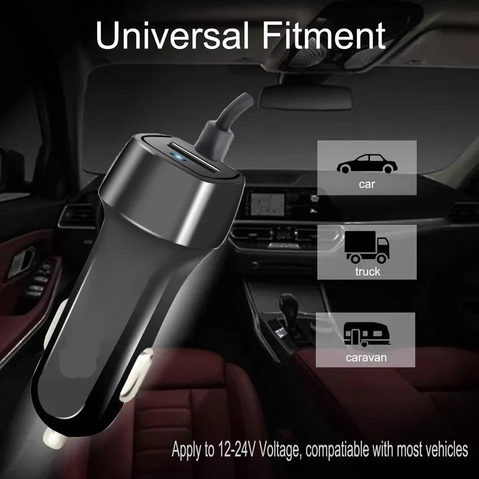 USB Car Charger Dual USB Adapter with Cable For Type C