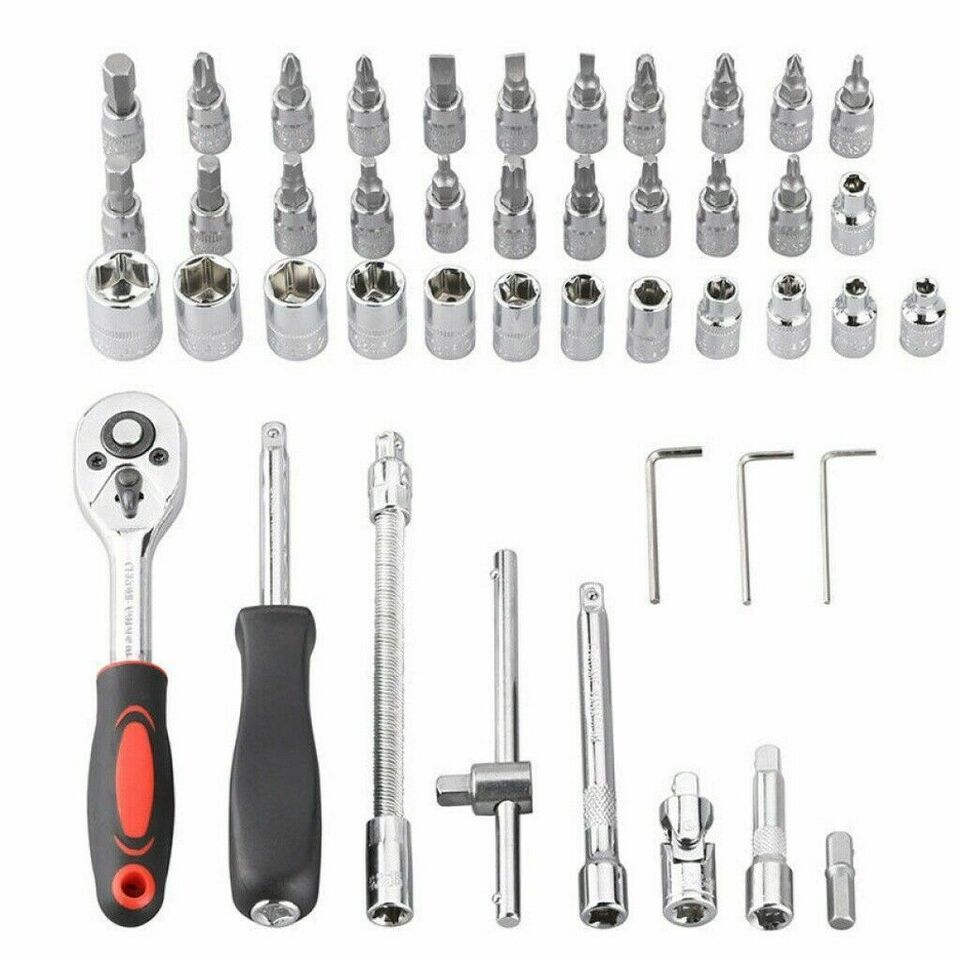 46Pcs Spanner Socket Screwdriver 1/4'' Car Repair Tool Set Ratchet Wrench Box