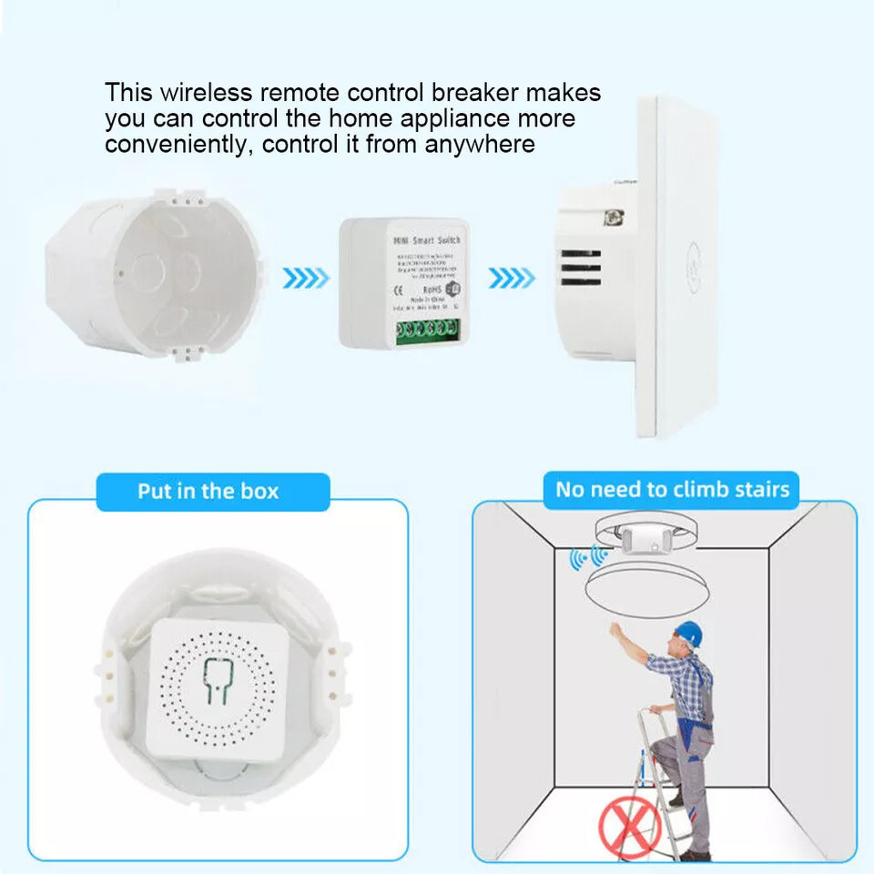 Smart WiFi Light Switch 16 Amp Mini Module Work for APP/Alexa/Google Home