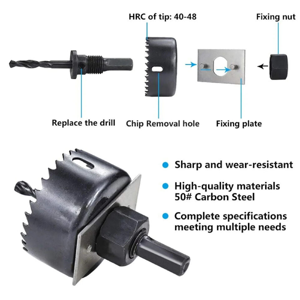 16PC Hole Saw Drill Bit Kit Set Holesaw Wood Sheet Metal Timber Woodworking Tool