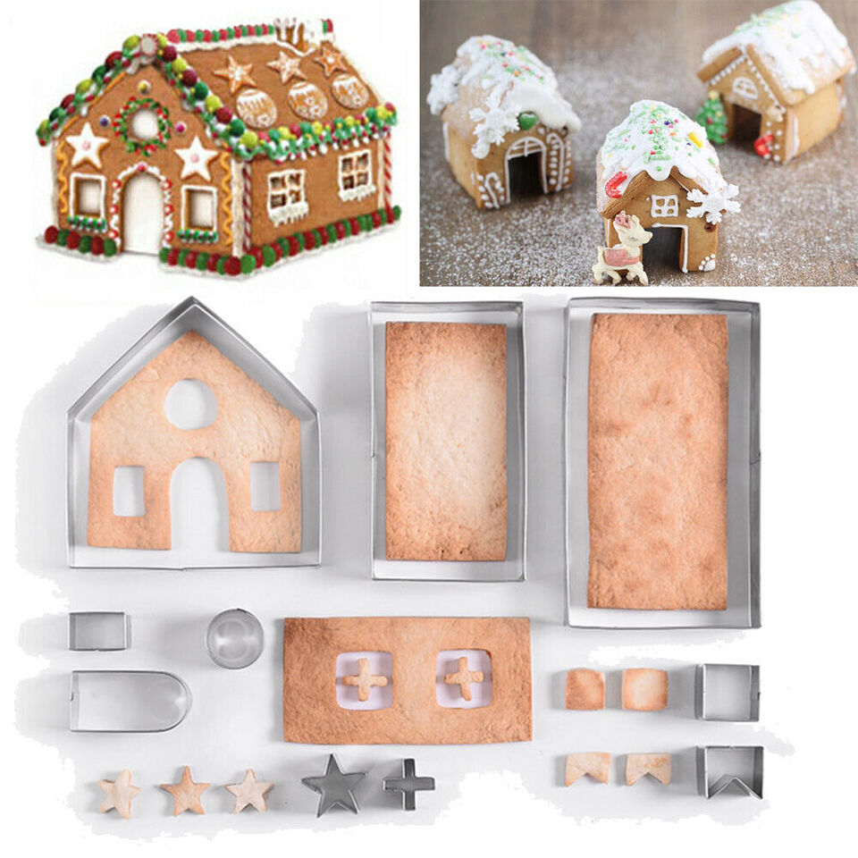 10Pc 3D Gingerbread House Cookie Cutter Stainless Steel Christmas Biscui