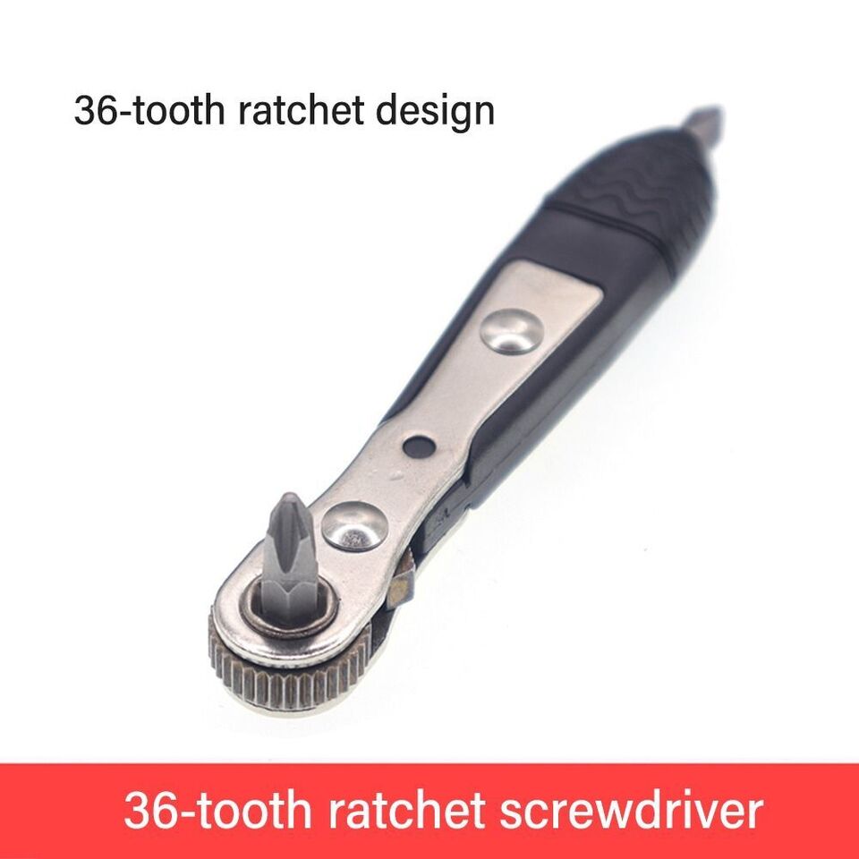 36-tooth Ratchet Screwdriver Narrow Small Space Gap With 10 Bits Set