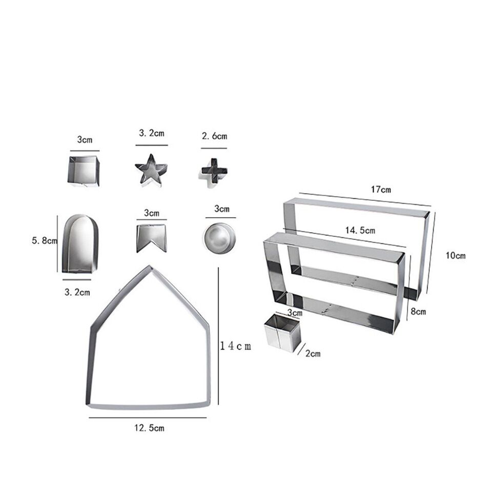 10Pc 3D Gingerbread House Cookie Cutter Stainless Steel Christmas Biscui