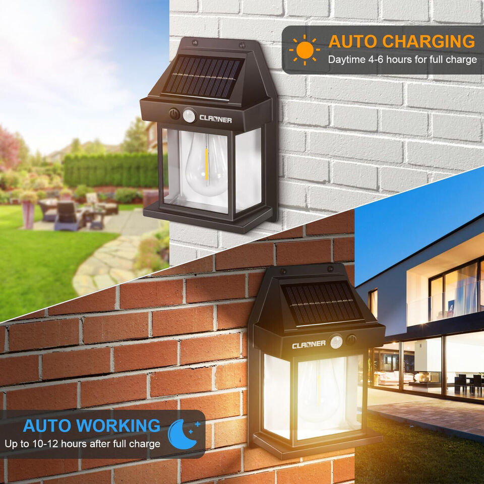 LED Solar Powered Wall Lantern Outdoor Motion Sensor Lights Garden Security Lamp