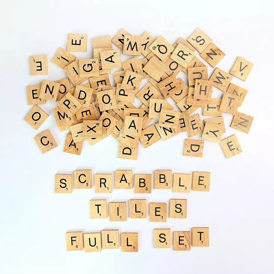 100pcs Wooden Alphabet Scrabble Tiles Set Crafts Wood Coasters Crossword Game Letters