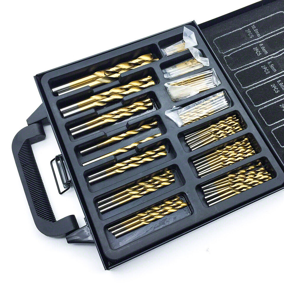 99PCS HSS Metric 1.5-10mm Titanium Coated Drill Bit Set Metal Wood Plastic