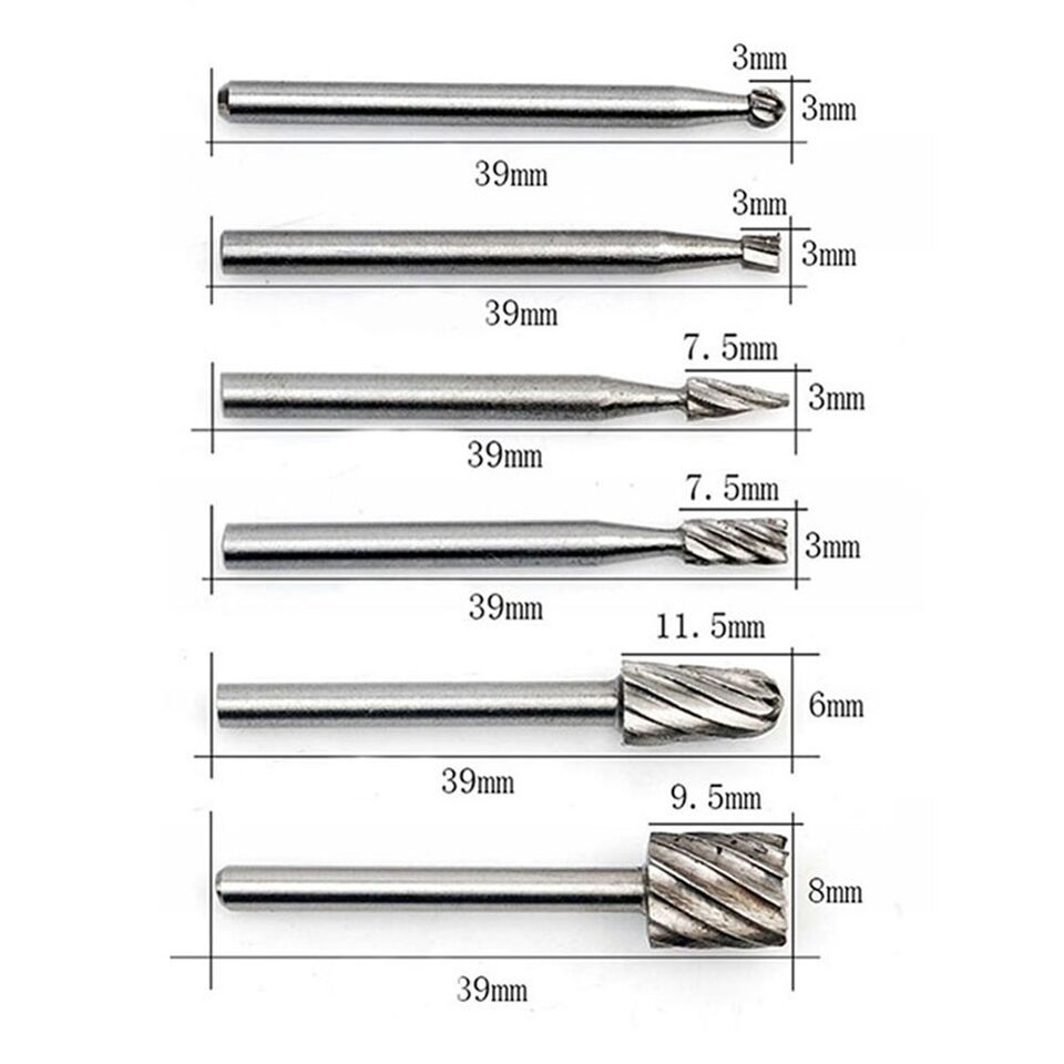 6pc HSS Router Drill Bits Rotary Burrs Tool For Wood Metal Carving Milling